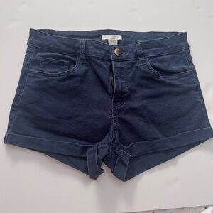 H&M Women's Navy Blue Stretch 5 Pocket Cuffed Mini Short Shorts